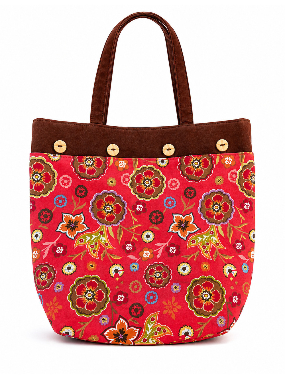 Longaberger | Red Brown Floral Tote Bag Button Detail